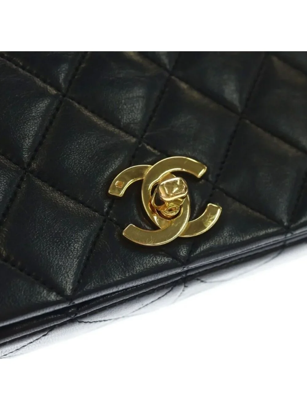 Chanel Quilted 23 Full Flap Lambskin Leather S Chain Shoulder Bag Gold Black